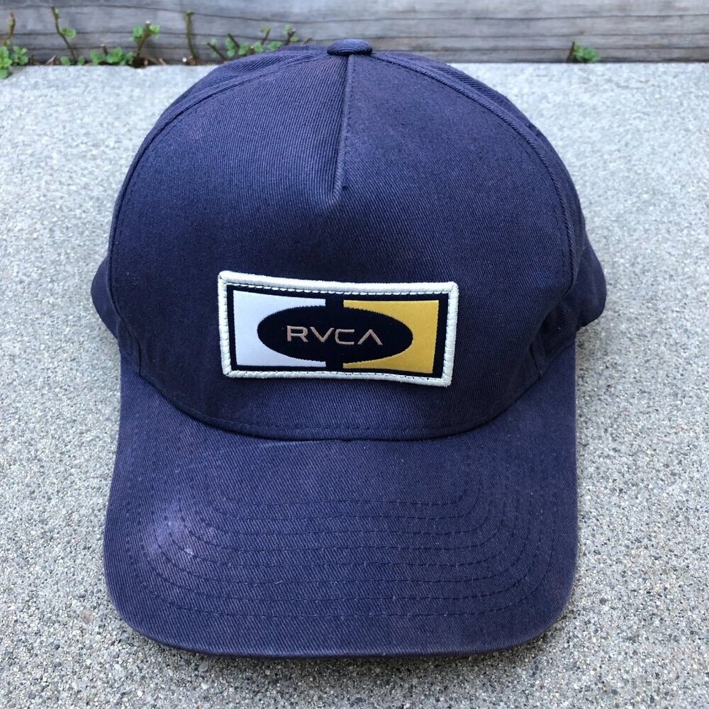 Vintage RVCA Mid Fit Snapback Hat Men's One Size Blue Adjustable Cap